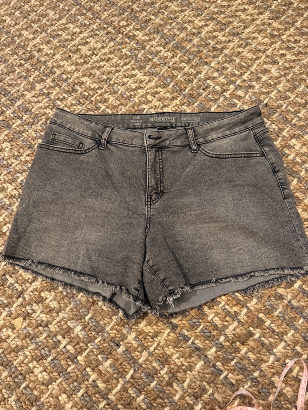 High-Rise Washed Charcoal Denim Cutoff Shorts